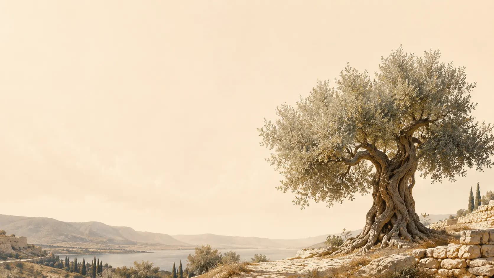 Olivier ancien et paysage méditerranéen